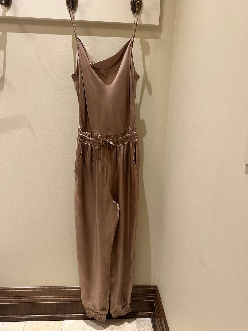 cinq a sept Satin Taupe Jumpsuit